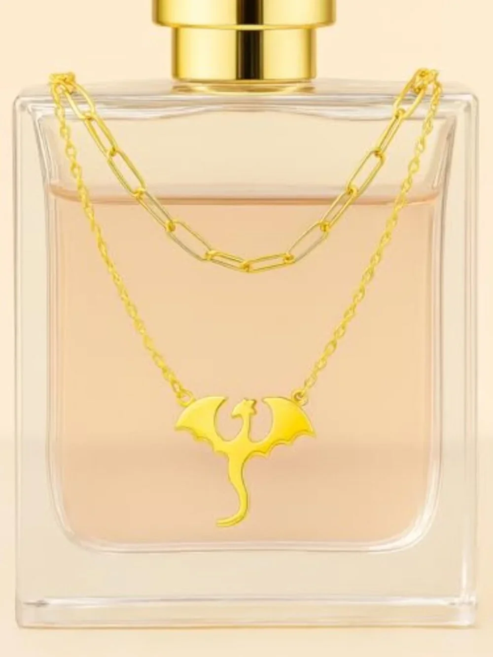 New - Gold Dragon‎ Necklace for Women, Stainless Steel Layered Double Chain
